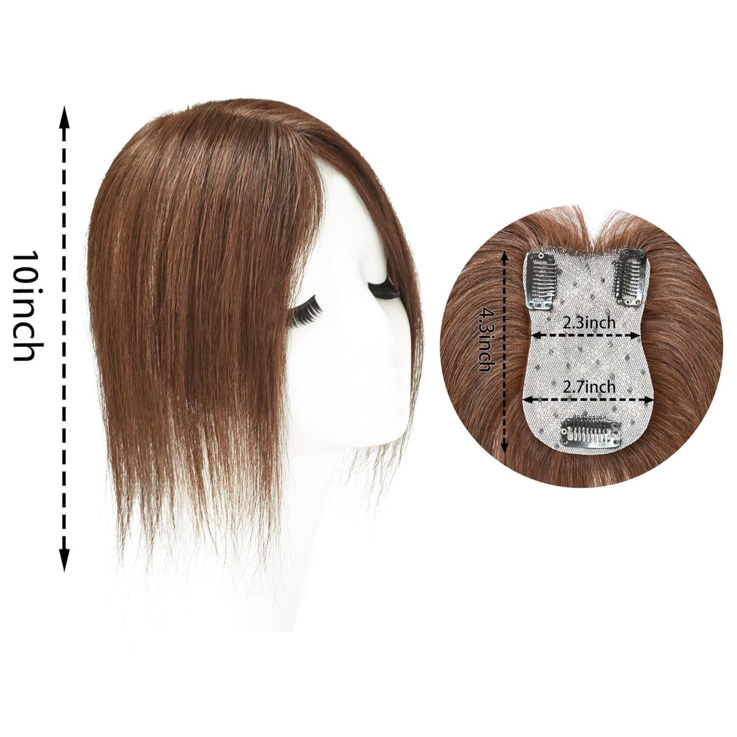 Meiverah Handmade Human Hair Middle Part Clip In Toupee No Bangs Seamless Natural Topper Breathable Mesh Base Women Thickening Hairpiece (Medium Brown/Swissnet)